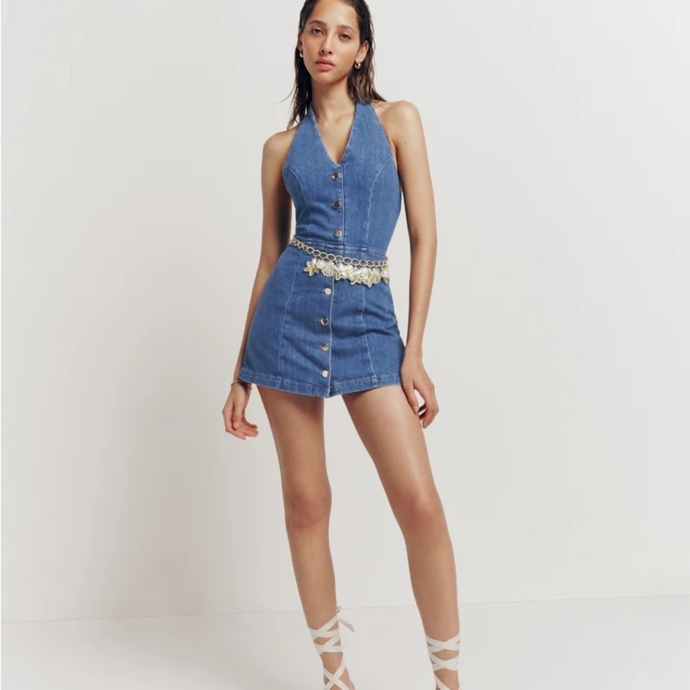 Reformation Blue Denim Romper